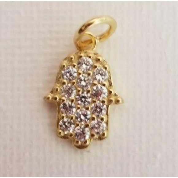 COTE D ARGENT 14k Gold Plated Sterling Silver Cz Hamsa Charm New Palm Hand - Picture 2 of 4
